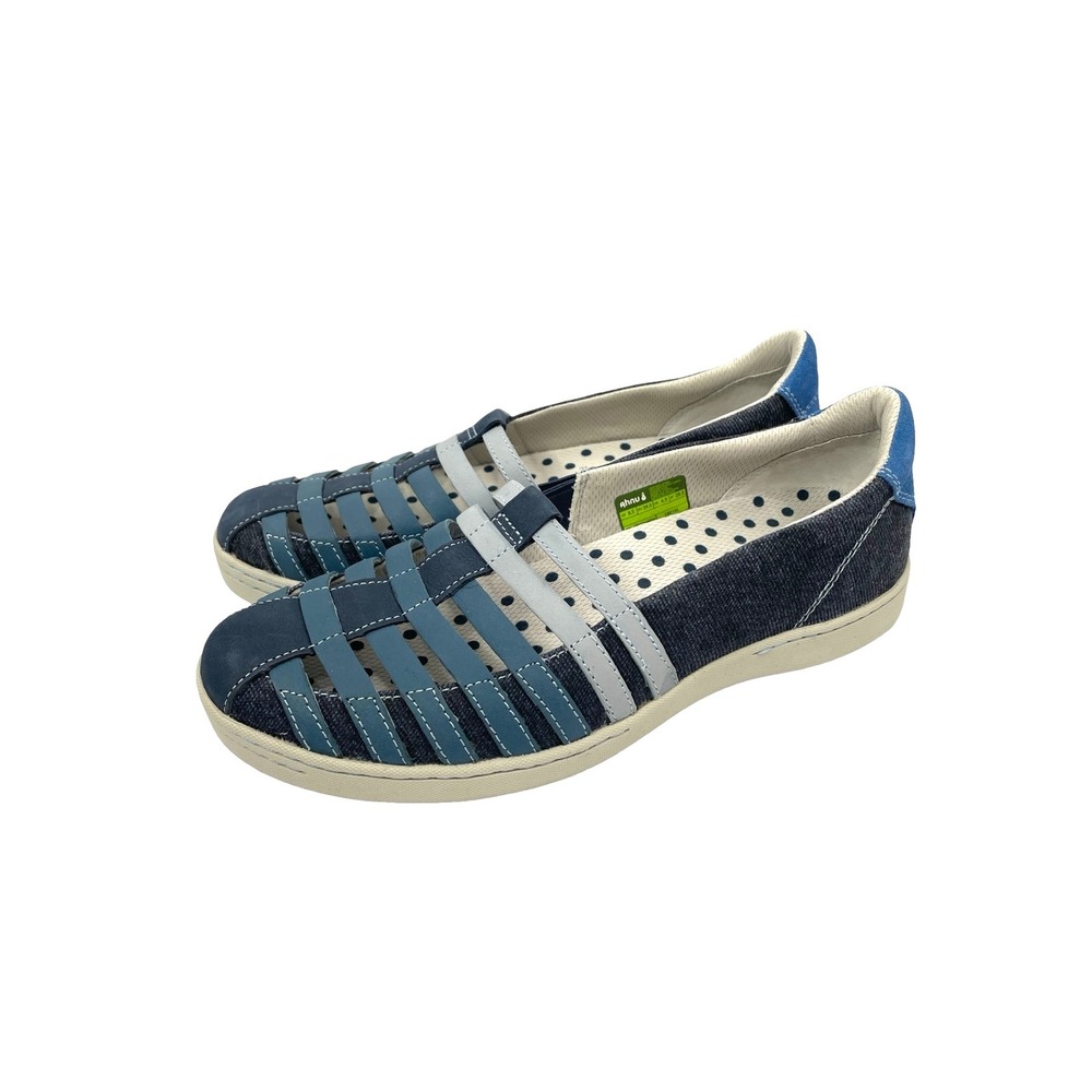 Ahnu North Point Leather comfort shoes flats Size 8.5 blue strappy